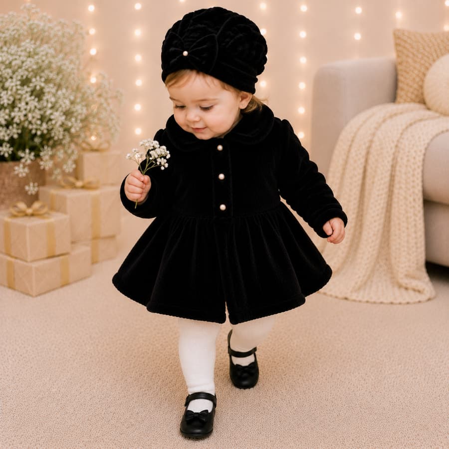 Conjunto Casaco Menina Sobretudo Infantil De Inverno Com Boina Laço Bebê Quentinho Luxo Fofo