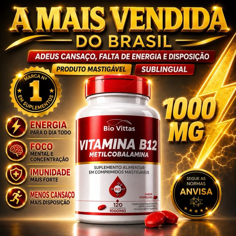 Vitamina B12 1000mcg Metilcobalamina Alta Absorção Energia Premium Qualidade Superior 120 Comprimidos Bio Vittas