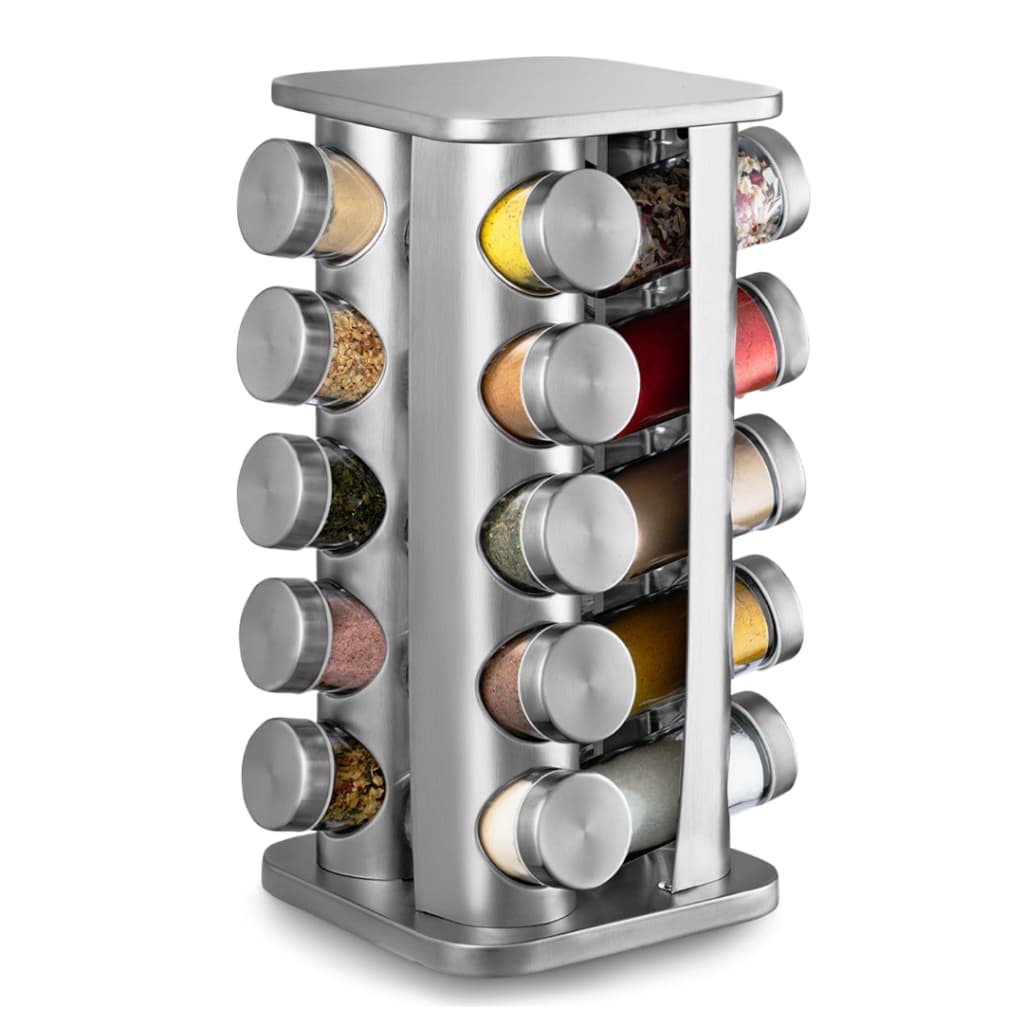 Porta Tempero Giratório 20 Potes Vidro Organizador de Condimentos Cozinha 360° Inox