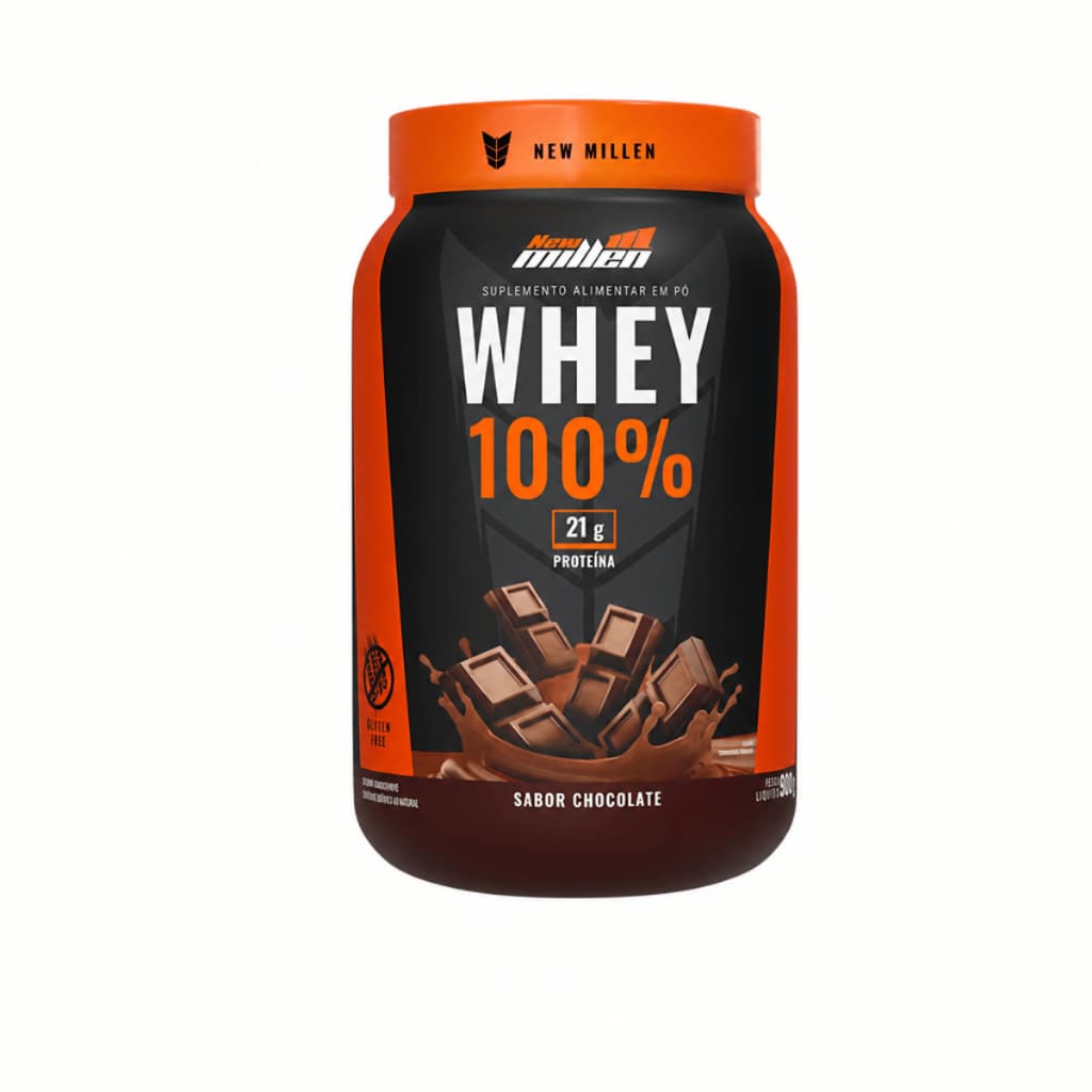 Whey Protein 100% New Millen Chocolate 900g 21g Proteína WPC Gluten Free