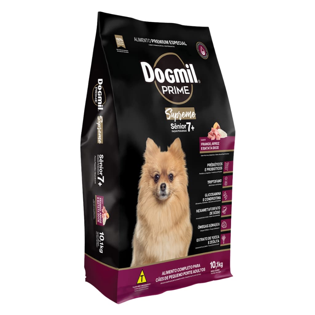 Ração Dogmil Prime Supreme para Cães de Pequeno  Porte Sênior(7+)  Sabor Frango e Arroz 25% Proteínas 10.1kg