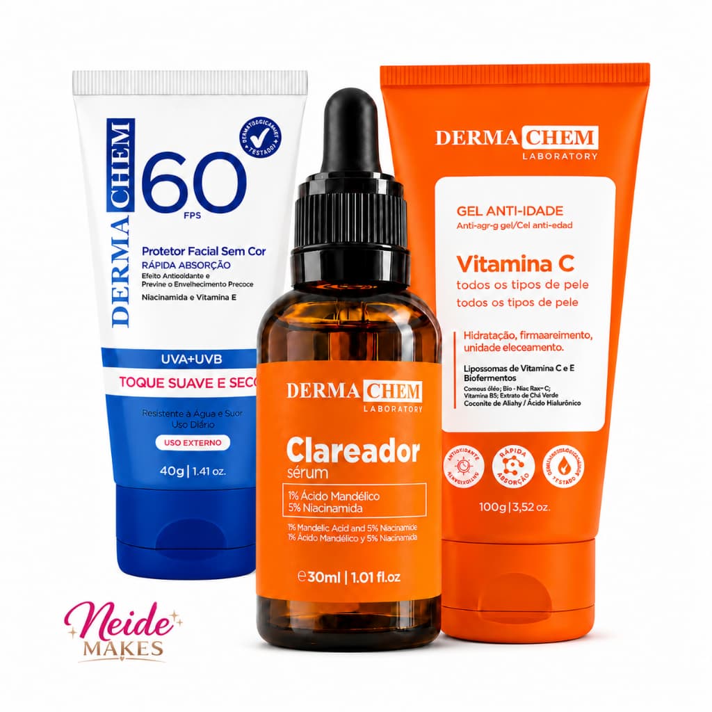 Kit Skincare Dermachem Vitamina C Clareador +  Gel Vitamoina C- Protetor FPS 60 Rosto Dermachem