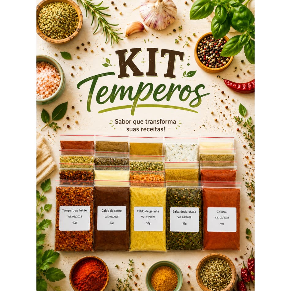 TEMPEROS E CONDIMENTOS KIT 10 e 20 UNIDADES SEM CONSERVANTES