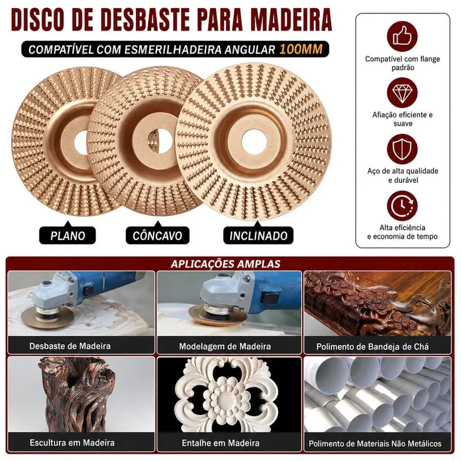 Jogo 3 peças Disco De Desbaste Madeira corte preciso para Esmerilhadeira 100mm 4 polegadas