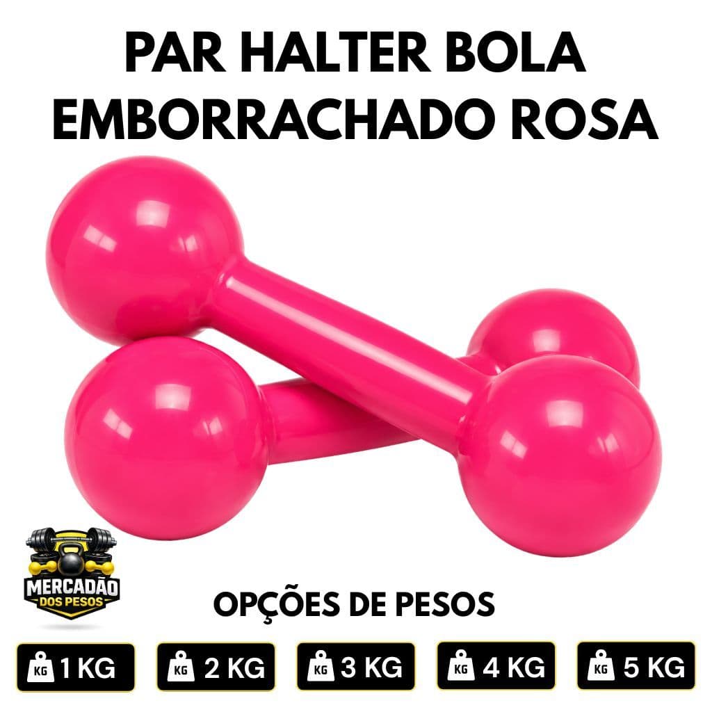 Par Halter Bola 1 a 5 kg Emborrachado Rosa  Peso -  Crossfit, Musculação em casa, Pilates, Academia