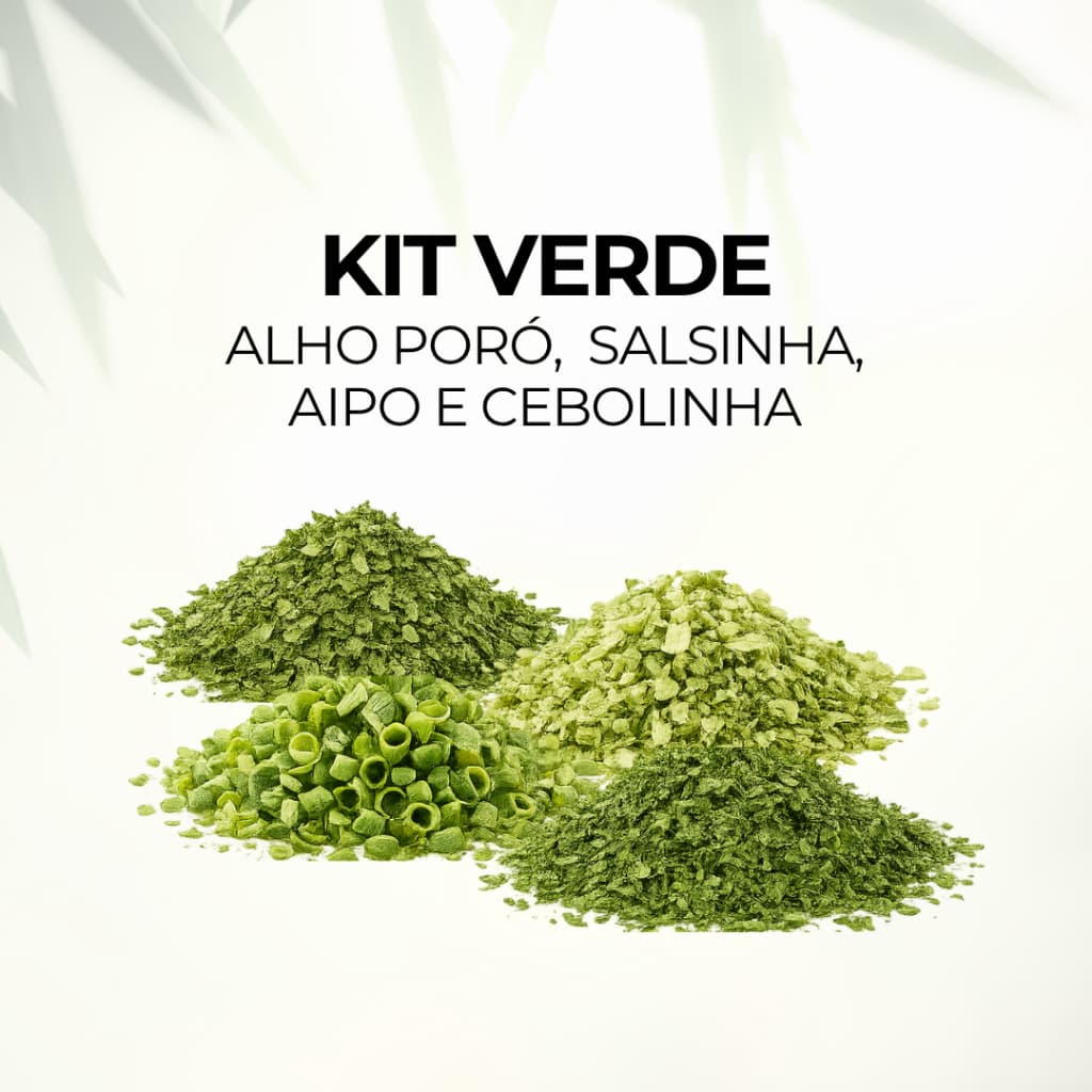 Kit Verde Temperos Desidratados 4x25g 4x50g 4x100g | Cebolinha, Salsinha, Aipo e Alho-Poró | Mix Natural para Cozinha