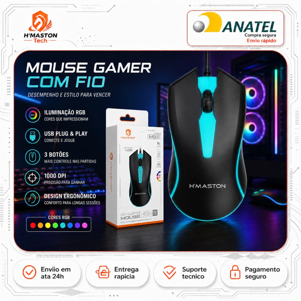 H'Maston MS11 Mouse Com Fio Para Notebook Mause Gamer Mouse Gamer Com Fio Mouse Ergonomico Mouse Barato Mouse Usb