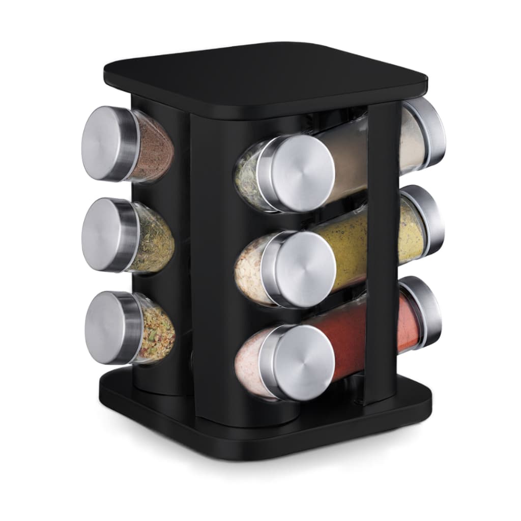 Porta Temperos Giratório 12 Potes de Vidro Preto Organizador de Condimentos para Cozinha Temperos Ervas