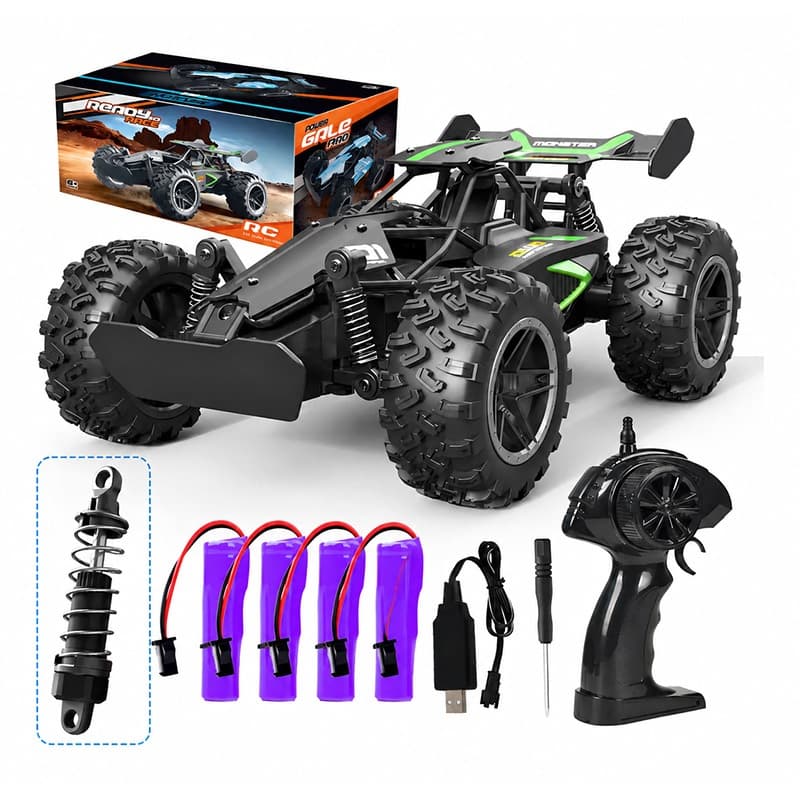 Carrinho Controle Remoto Infantil RC 1:18 15km/h Off Road 4X4 2.4GHz Alta Velocidade Jeep Elétrico Com 4 Baterias