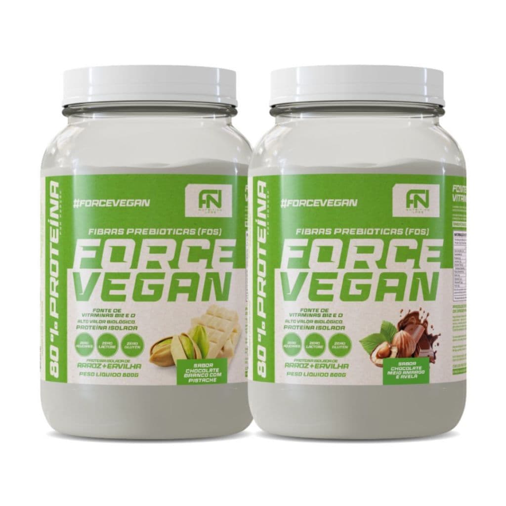 2 Whey Protein Force Vegan 800g - 1 Chocolate Branco e Pistache + 1 Chocolate Meio Amargo e Avelã - Force Nutrition Labs