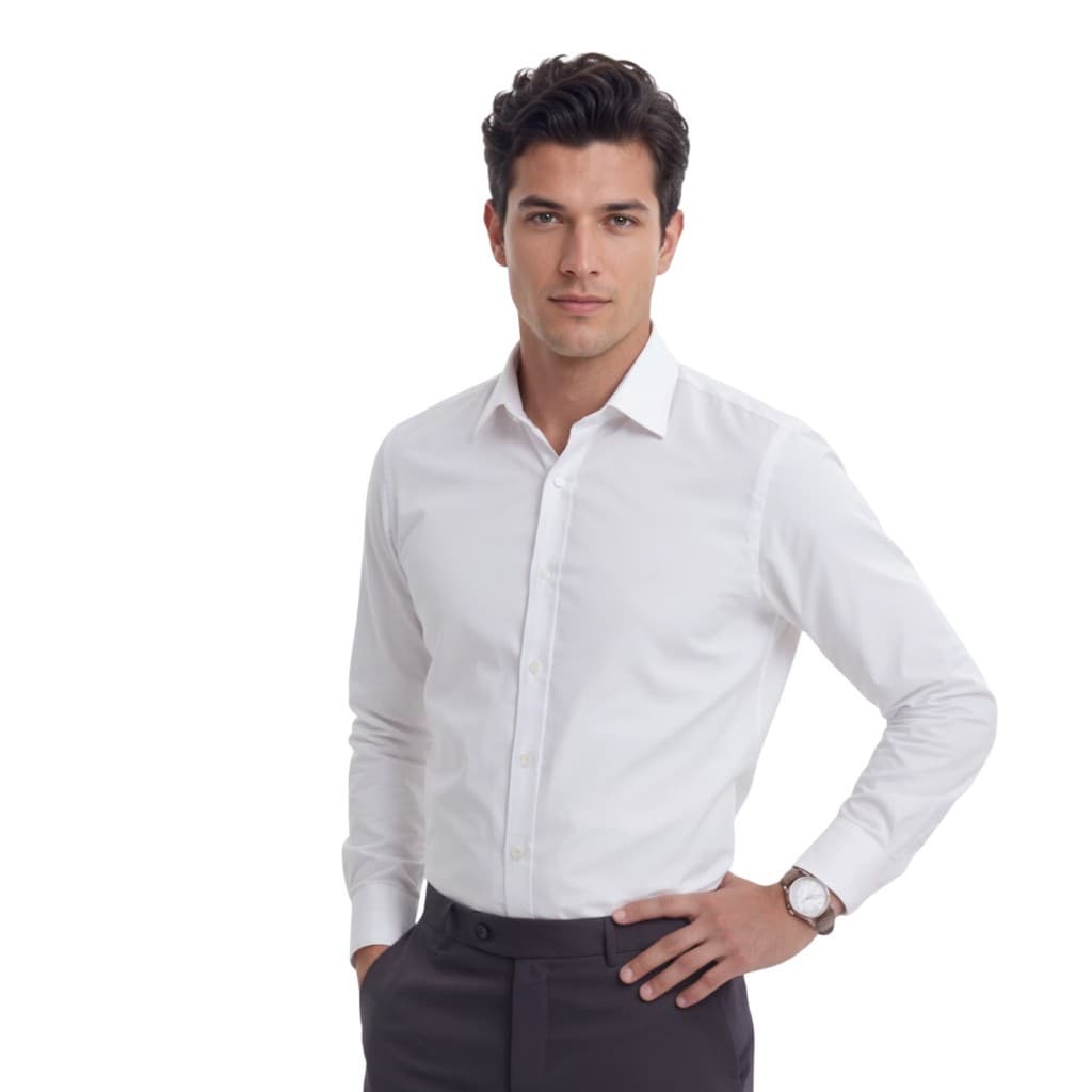 Camisa Social Masculina Manga Longa Elastano Branca Premium Slim Não Molha
