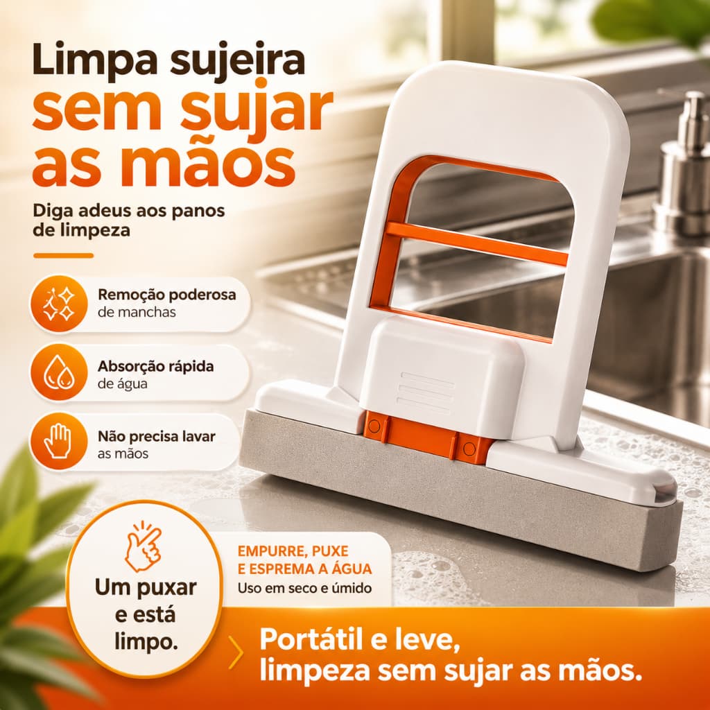 Rodinho de Pia Mini Mop Portátil com Esponja Absorvente para Limpeza Rápida de Cozinha Banheiro e Vidros