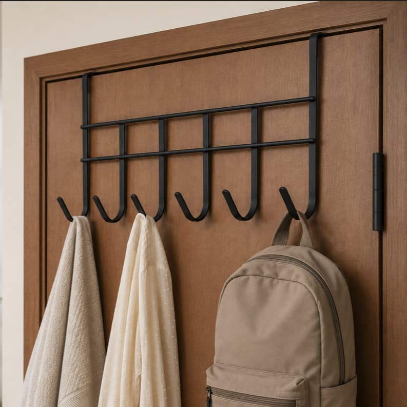 Cabide de Porta Com 6 Ganchos De Aço Multiuso Para Quarto Banheiro Cozinha