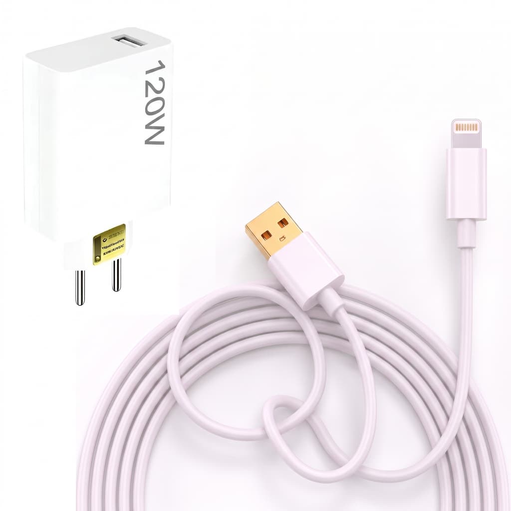 Carregador 120W BRANCO 10x Mais Rápido + Cabo Grande 2 METROS  Resistente compatível p/Iphone X XR 11 12 1 14 Pro Max
