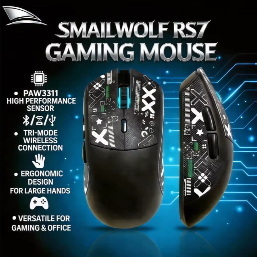 Mouse Sem Fio SMAILWOLF RS7 Três Modos para Jogos Notebook Computador Desktop PAW3311