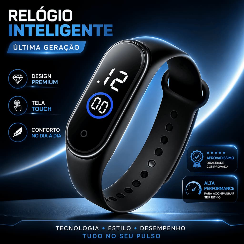Relógio Digital PRETO Smartwatch A Prova D'agua Led