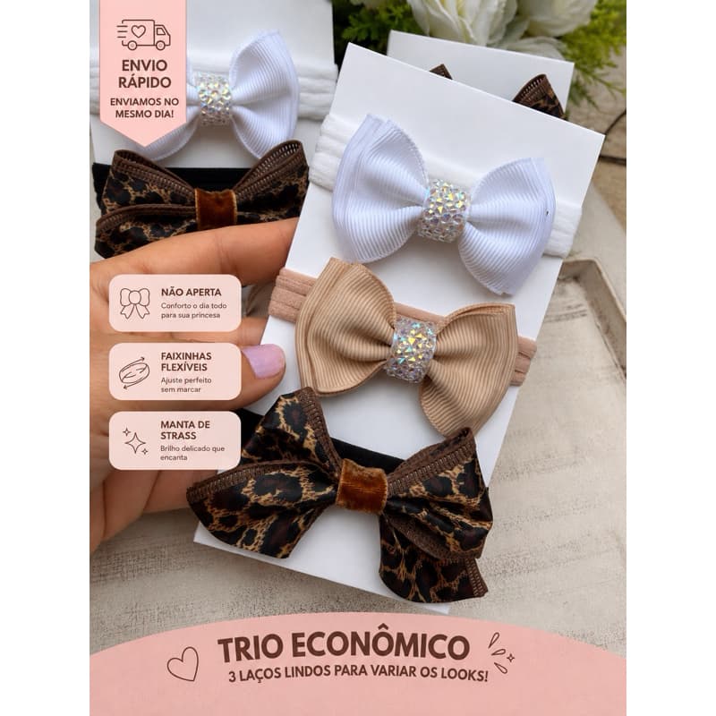 Kit de faixinhas para bebê | Faixinha slim | Laços de bebê | Enxoval menina | Laço bebê menina | Kit 3 faixinhas