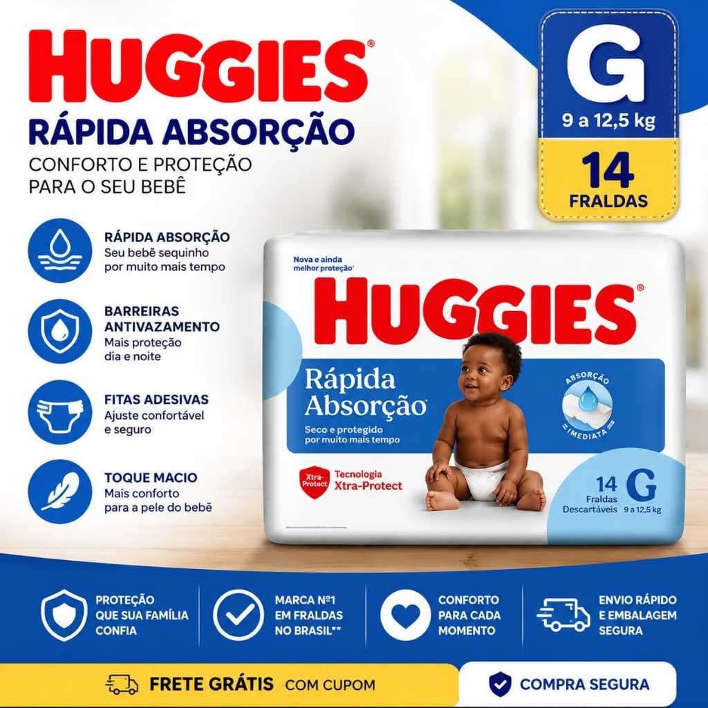 Huggies Rápida Absorção Fralda Descartável tamanho G com 14 Unidades