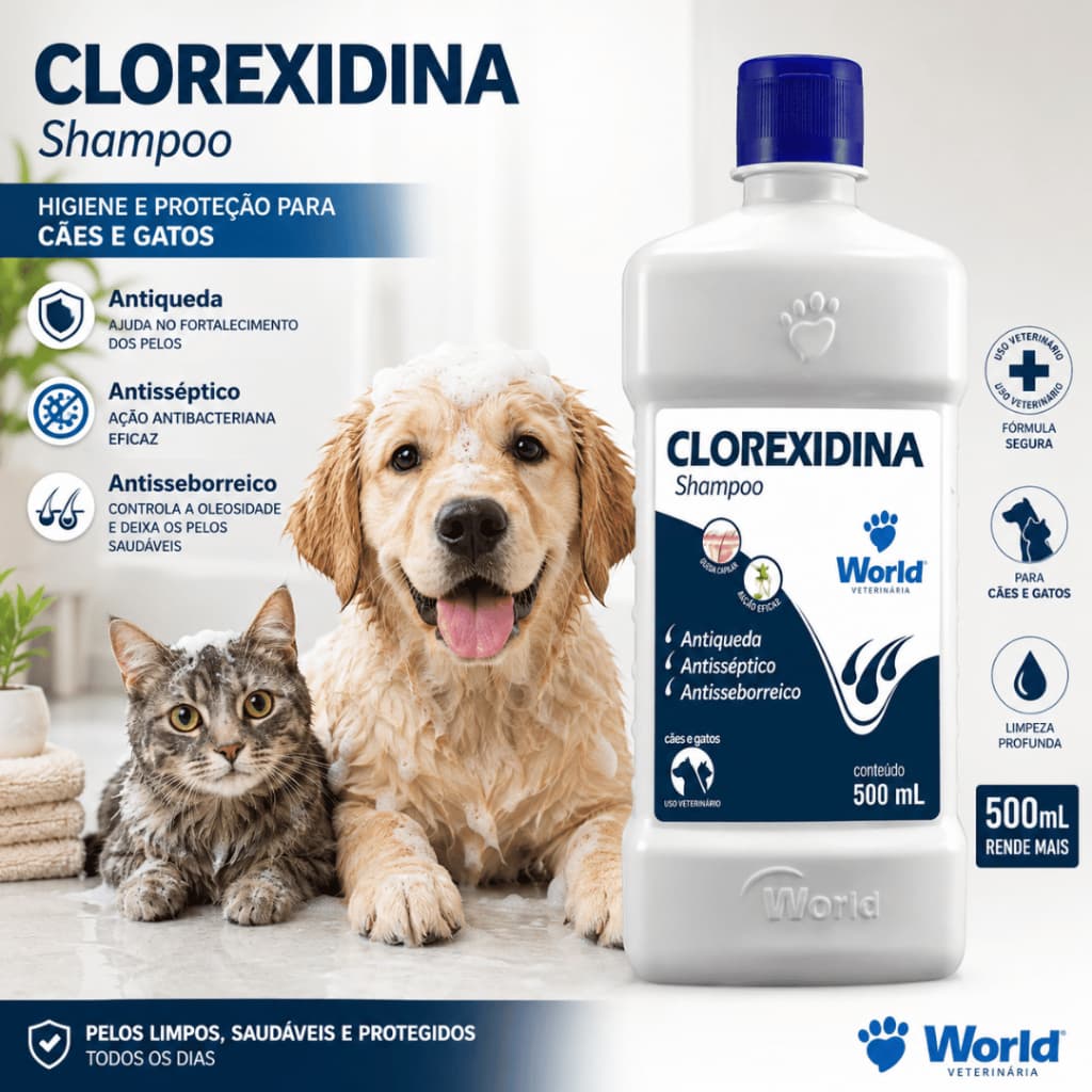 Shampoo de cachorro e gatos Clorexidina Dug's Shampoo World Veterinária para Cães & Gatos - 500 mL
