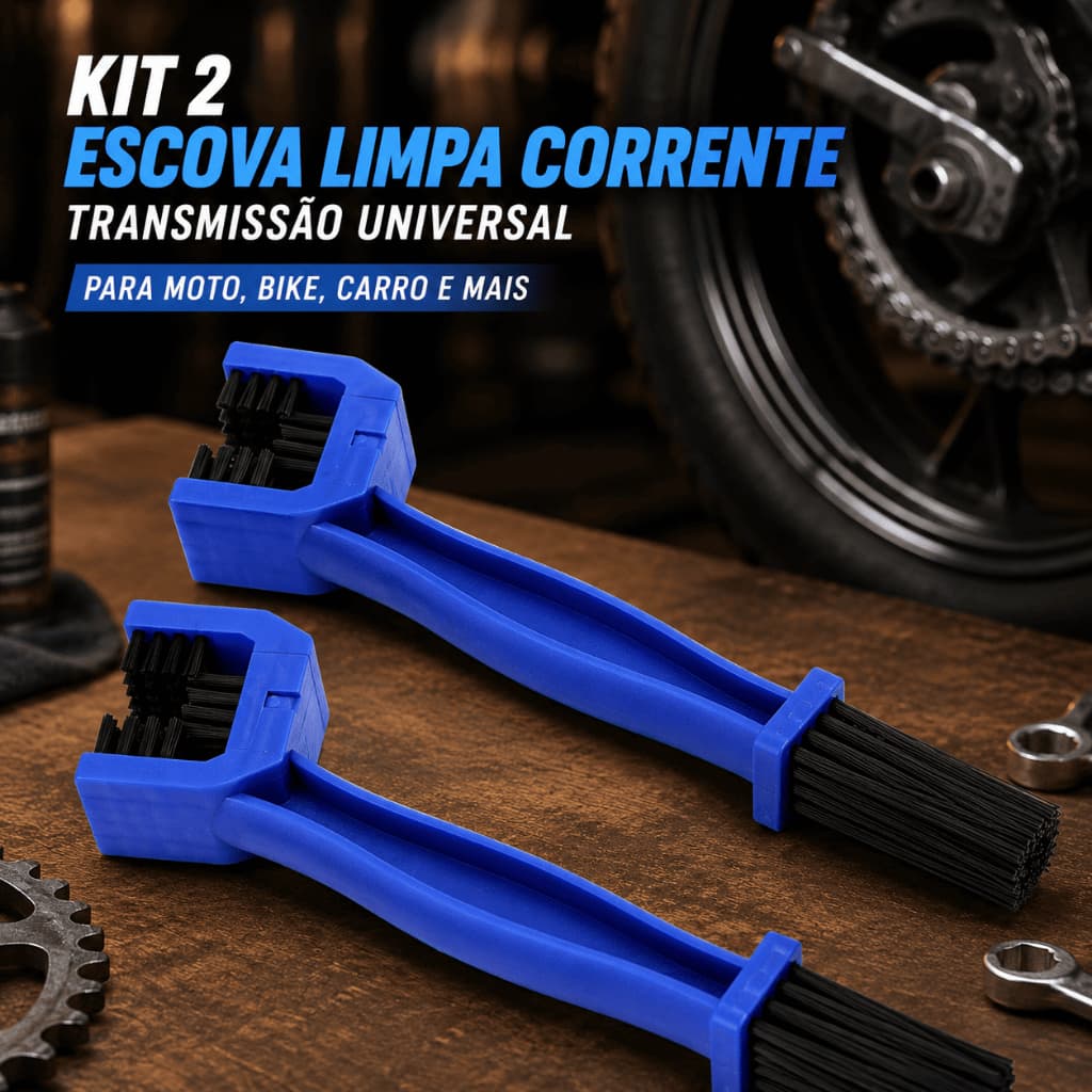 Kit 2/1 Escova Limpa Corrente Transmissão Universal Moto Acessório Limpeza Casa Moto Carro Bike