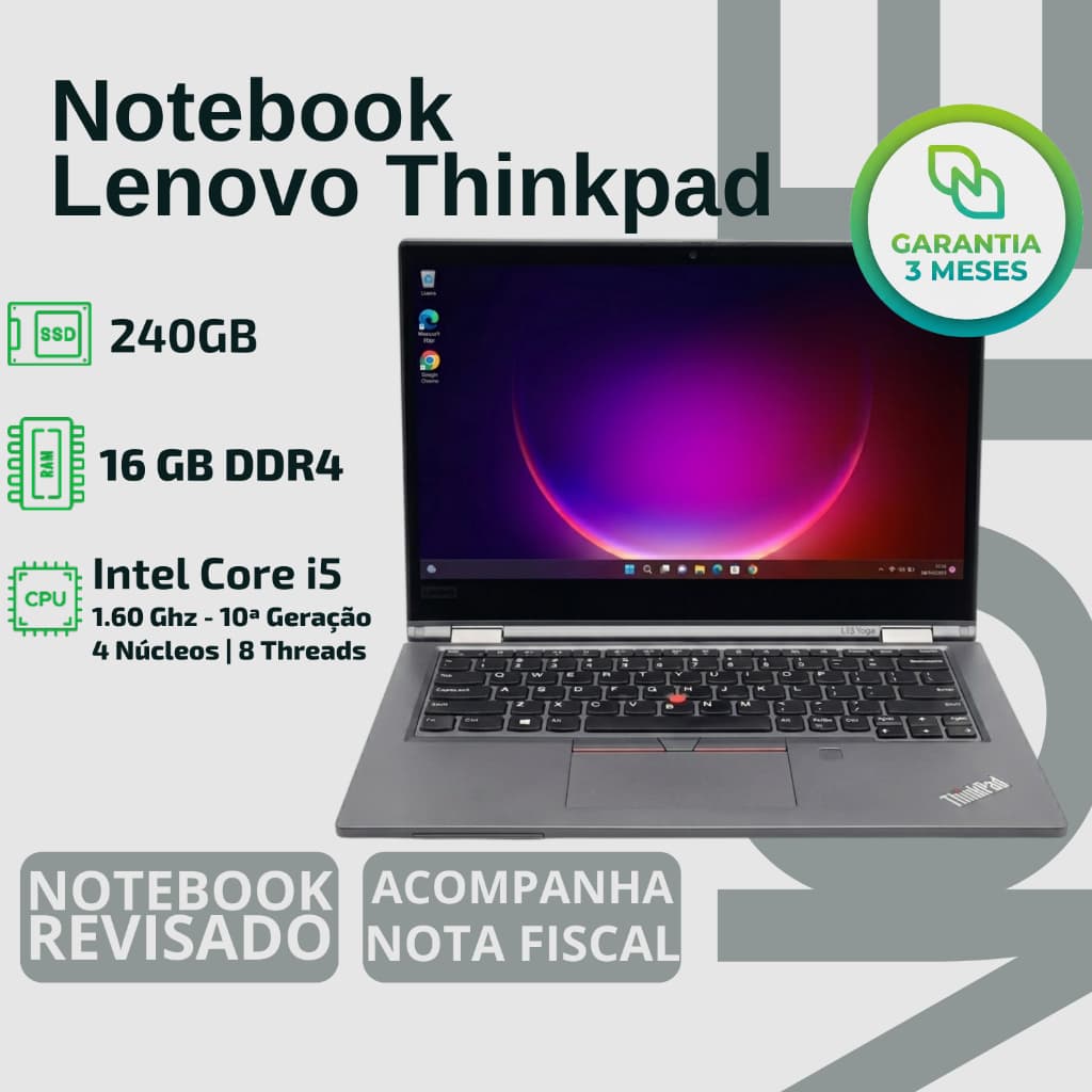 Notebook Lenovo Thinkpad L13 Yoga I5 10210u 16gb Ssd Touchscreen - QUALIDADE TRABALHAR CONFIAVEL BARATO FACULDADE ESCOLA