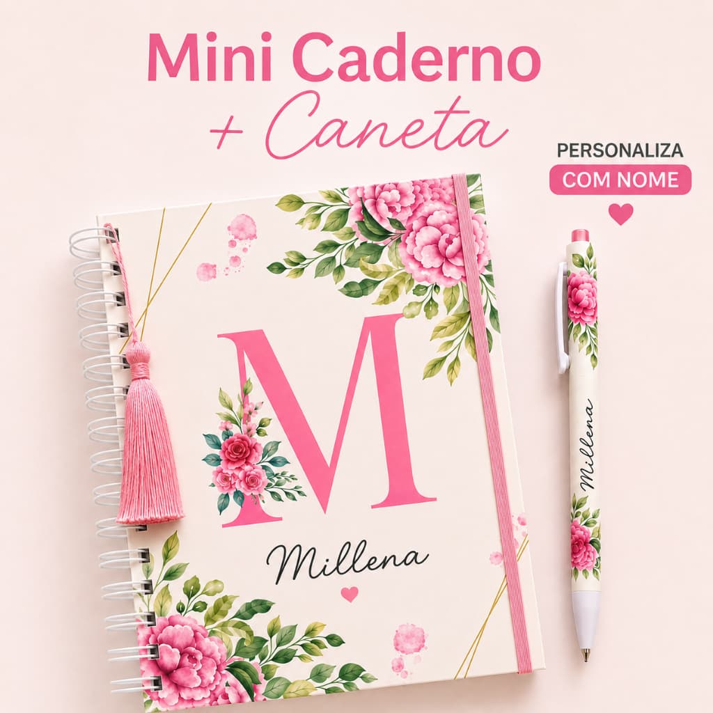 Mini Caderno + Caneta Personalizada  Várias Estampas | Caderno de Bolso 70 Folhas - Com e sem Pauta