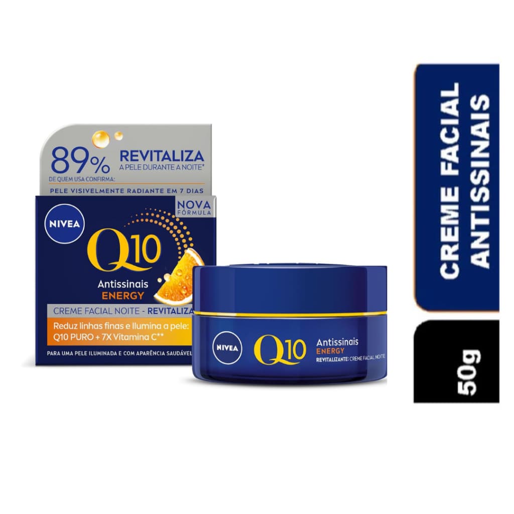 Creme Nivea Rosto Q10 Energy Noite 50g Anti-Idade Reduz Rugas Ilumina c/ Vitamina C Original
