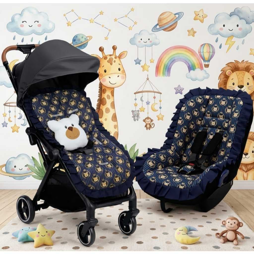 Kit 1un Capa de Bebê Conforto + 1un Capa de Carrinho com Tecido Estampado 100% Algodão