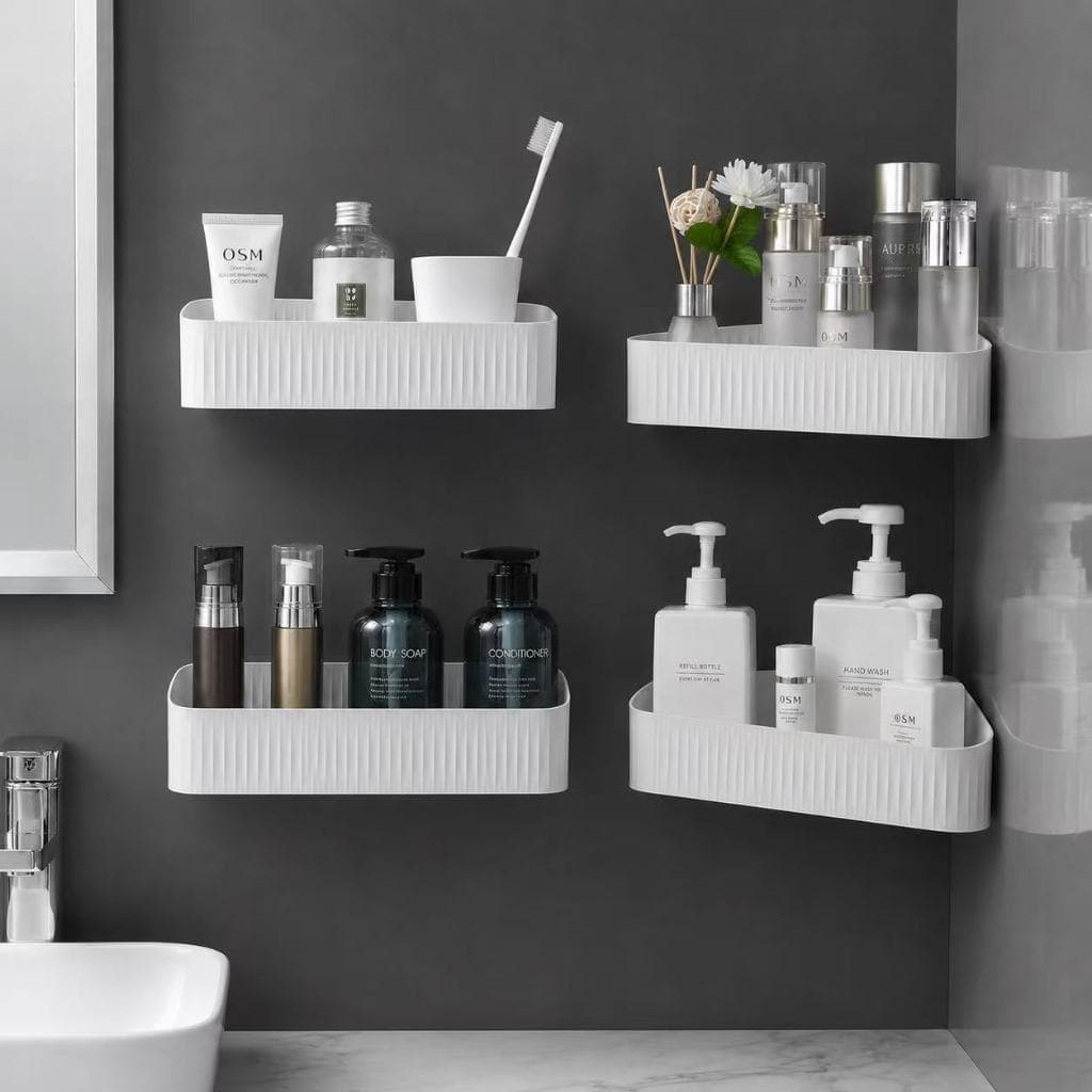 KT2 Prateleira Banheiro Suporte Shampoo Organizador de Parede Sem Furo Adesivo Canto para Banheiro Cozinha