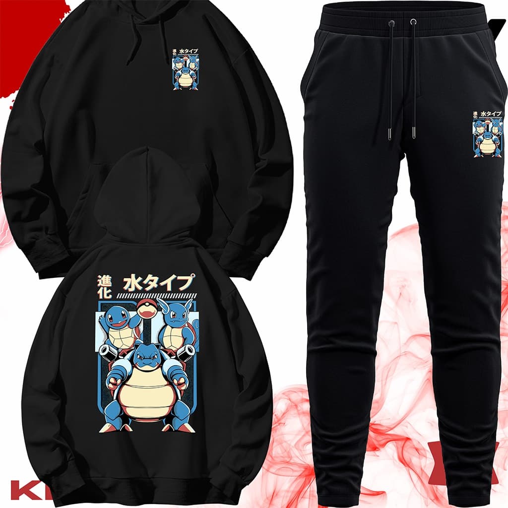 Conjunto Moletom Unissex Adulto Blusa de Frio Canguru e Calça Personalizada Estampa BLASTOISE POKEMON