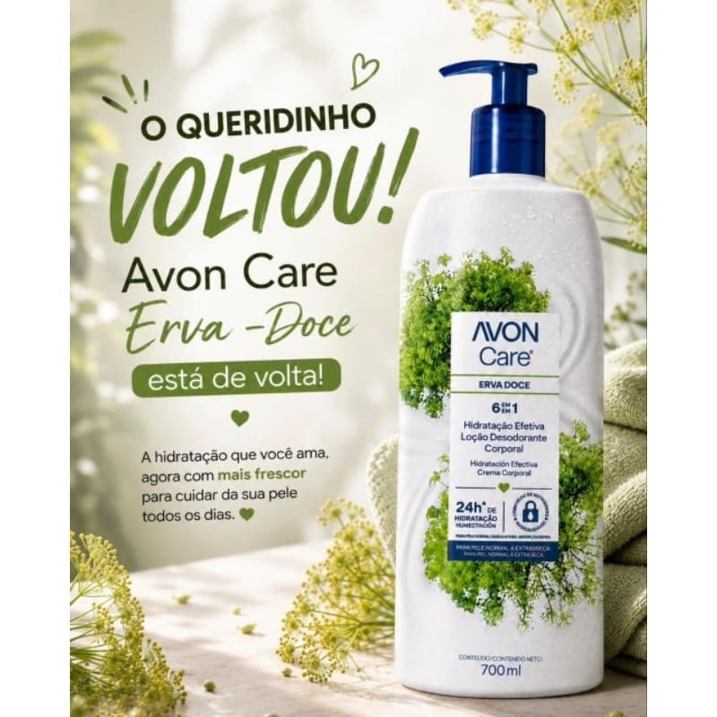 Loção hidratante Avon Care erva doce, frutas vermelhas, manteiga de cacau ou macadamia 700ml