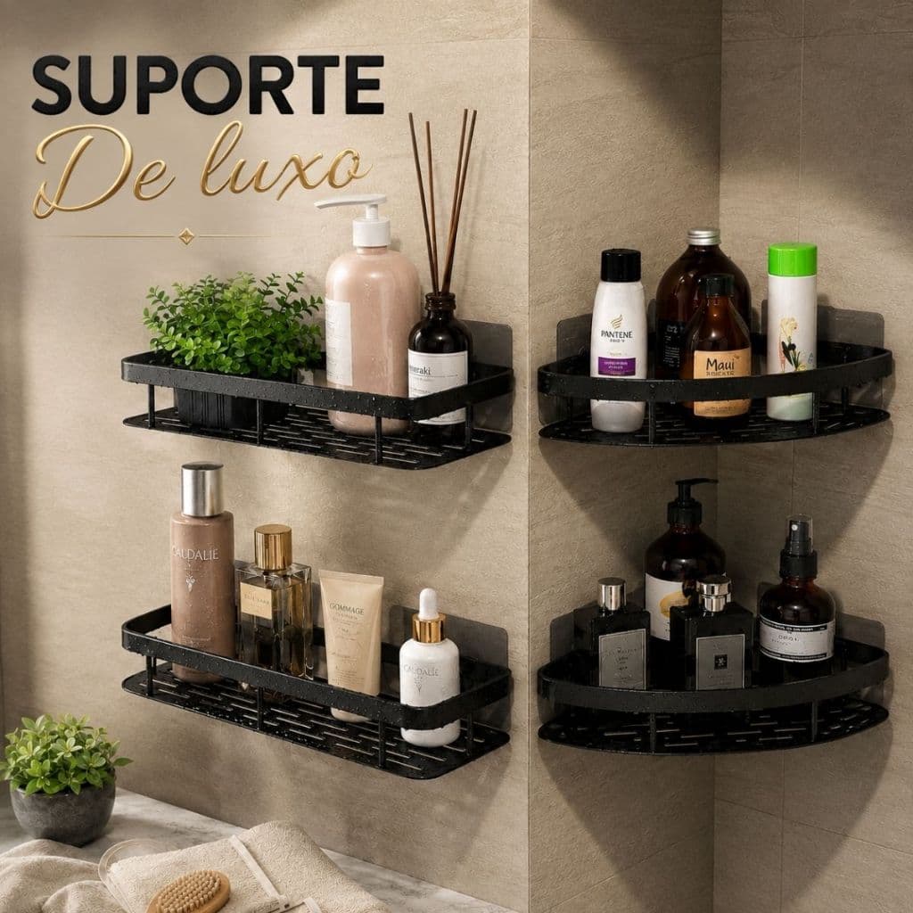Kit 2 Suporte Nichos Prateleira Banheiro Adesivo Parede Sem Parafusar Moderno Luxo Shampoo Sabonete