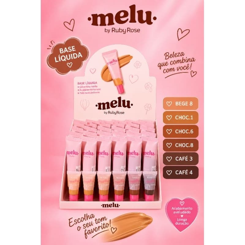 Base Líquida Melu Ruby Rose 29ml com Cobertura Média e Acabamento Semi-Matte