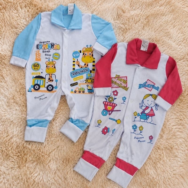 Roupa bebê Macacão Bebê Estampado Manga Longa Vira Pé Malha 100% Algodão Menino Menina kit Enxoval  kit Maternidade