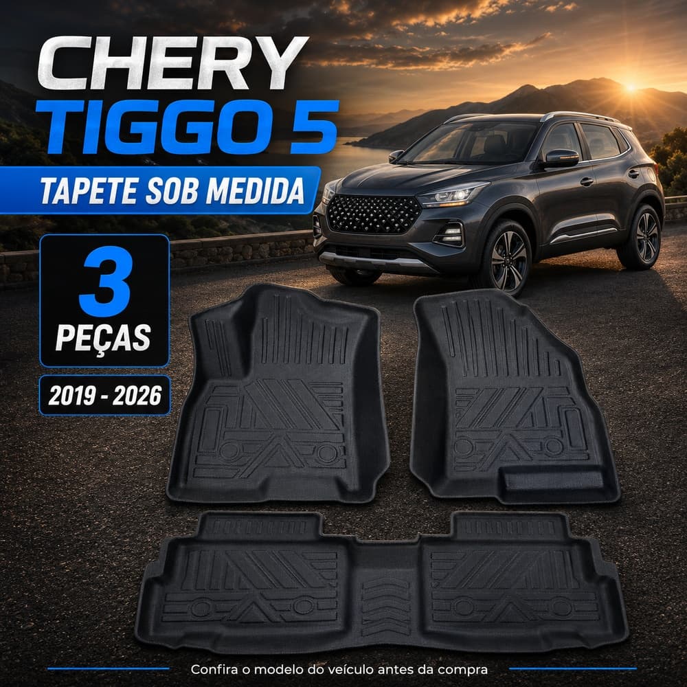 Jogo De Tapetes Com 3 Peças Premium Bandeja Borda Alta De Borracha Tpe 3D Para Tiggo 5 2019 - 2026