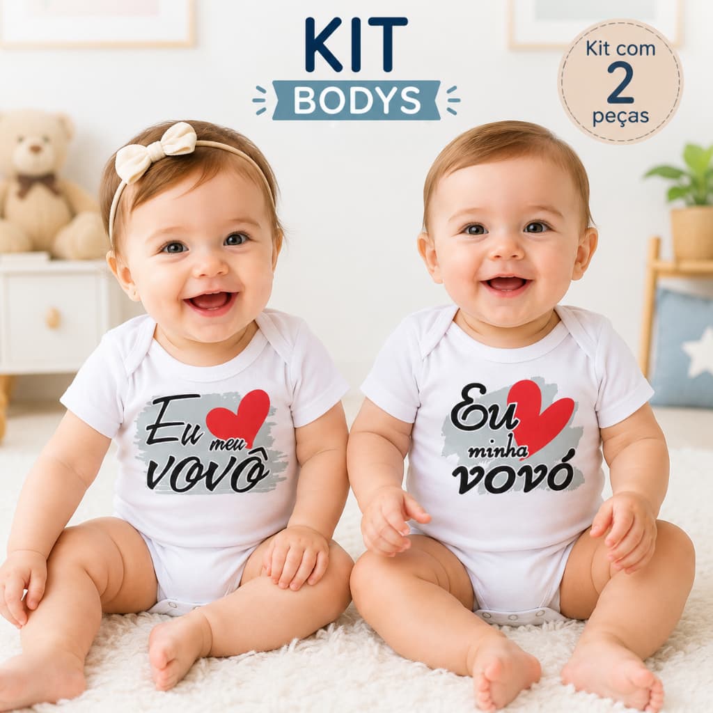 Kit 2 Body Bebê Manga Curta Estampado Unissex Confortável Enxoval Infantil Presente Bebê