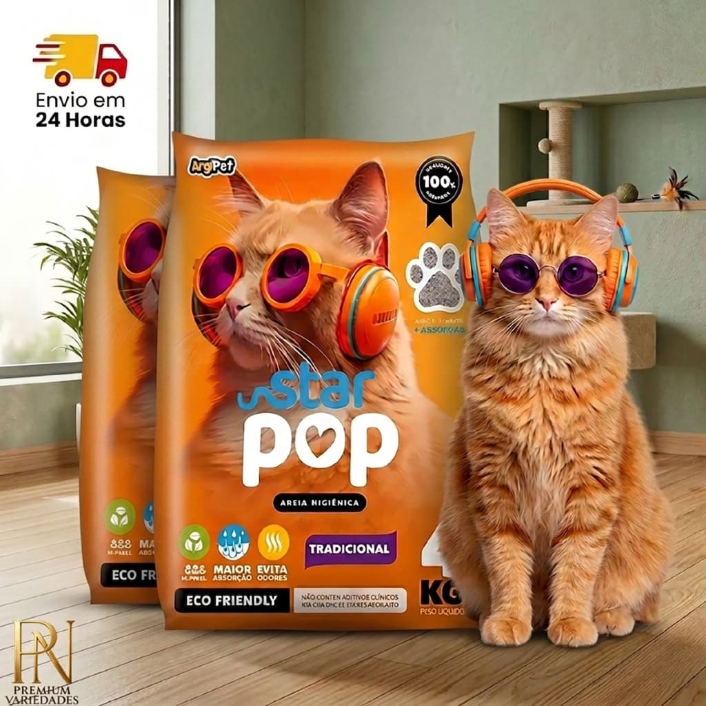 Kit 8 Kg Areia de Gato Sanitária higiênica Natural Premium Star Pop Alta Absorção Controle de Odor