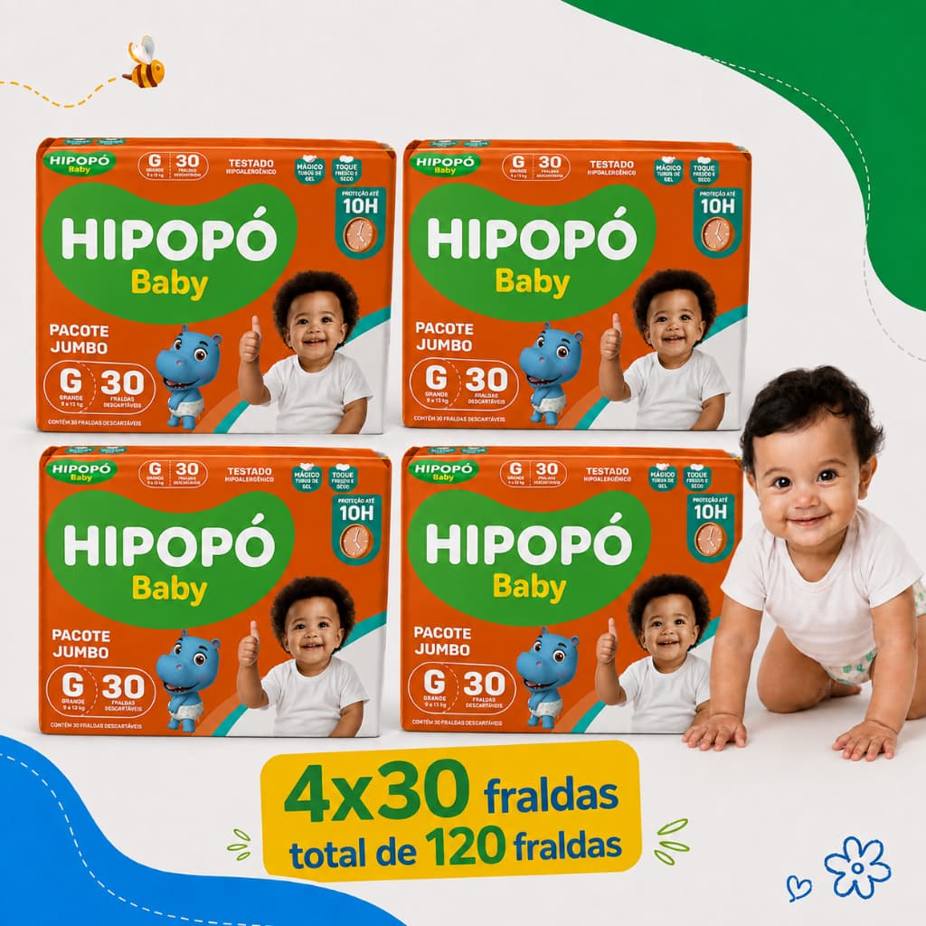 Fralda Hipopó Baby G 120 Unidades 4 Pct