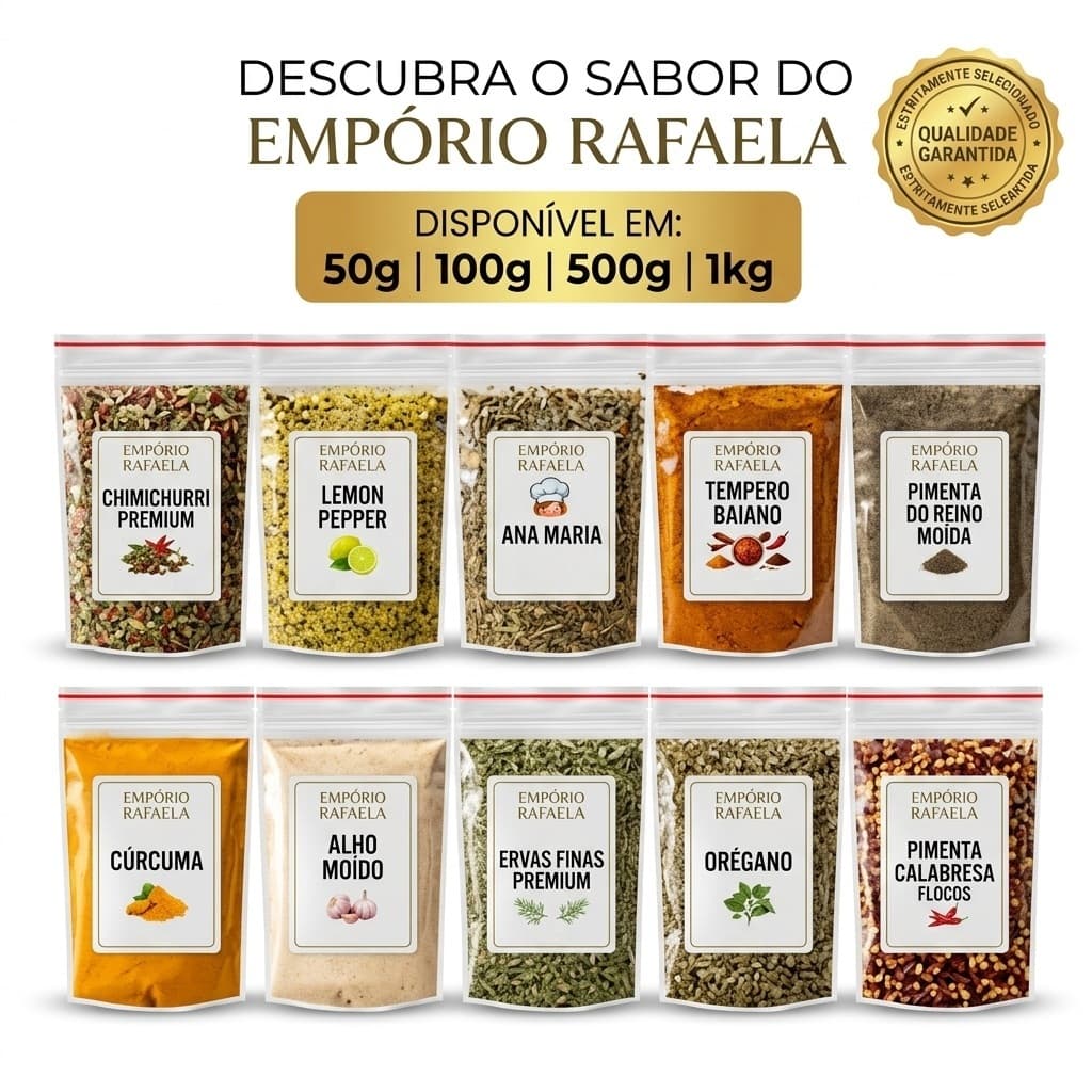 TEMPEROS E CONDIMENTOS KIT COM 10 OU 20 UNIDADES NATURAIS SEM CONSERVANTES 50G OU 100G CADA