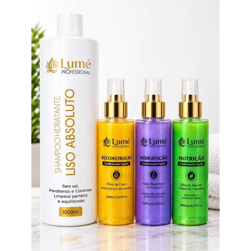 SHAMPOO HIDRATANTE 1LT + MÁSCARAS DE TRATAMENTO LÍQUIDAS 200ML - LUMÉ PROFESSIONAL