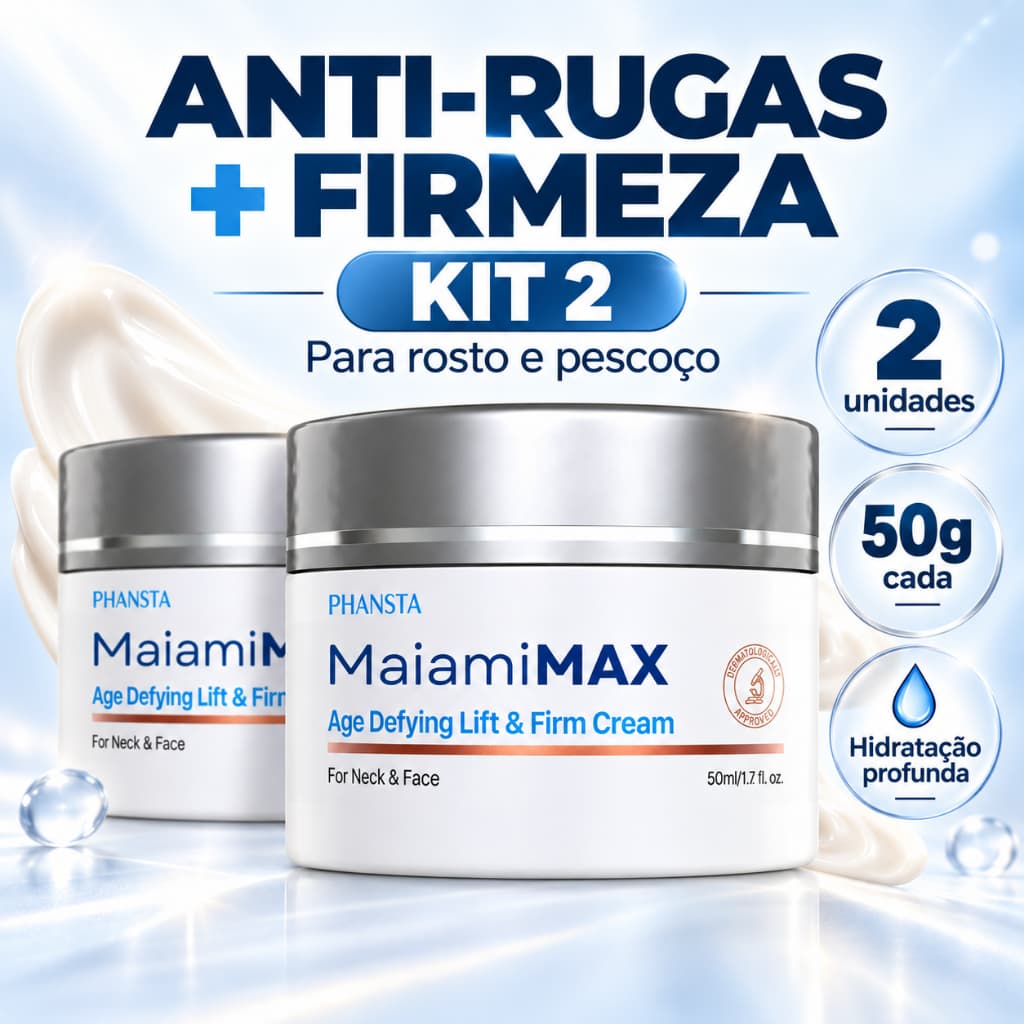 Kit 2 Creme Facial Firmador Anti-Rugas Anti-idade Efeito Lifting Rosto e Pescoço 50g Cada