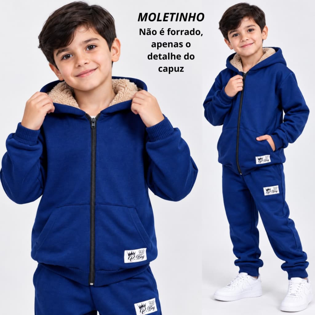 Conjunto Infantil Masculino e Feminino Calça + Casaco Moletinho - Zipper - Capuz