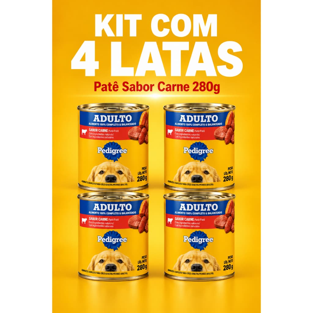 Combo 4 Latas Pedigree Ração Patê De Carne P/ Cães 280g Cada