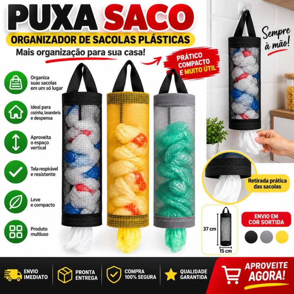 Puxa Saco Organizador de Sacolas Plásticas Multiuso Cozinha Lavanderia
