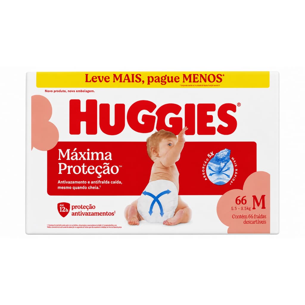 Pacote Fraldas Descartáveis Huggies M 66 Unidades 5,5kg a 9,5kg