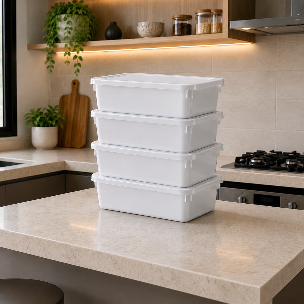 Kit 4 Caixas Organizadora Bioprátika 9 litros com Tampa Multiuso geladeira cozinha Pleion