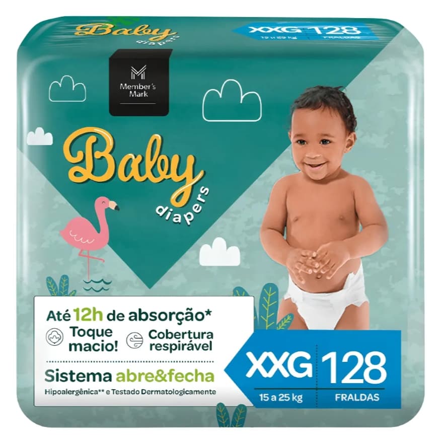 Fralda Descartável Infantil Baby Member's Mark XXG Pacote 128 Unidades