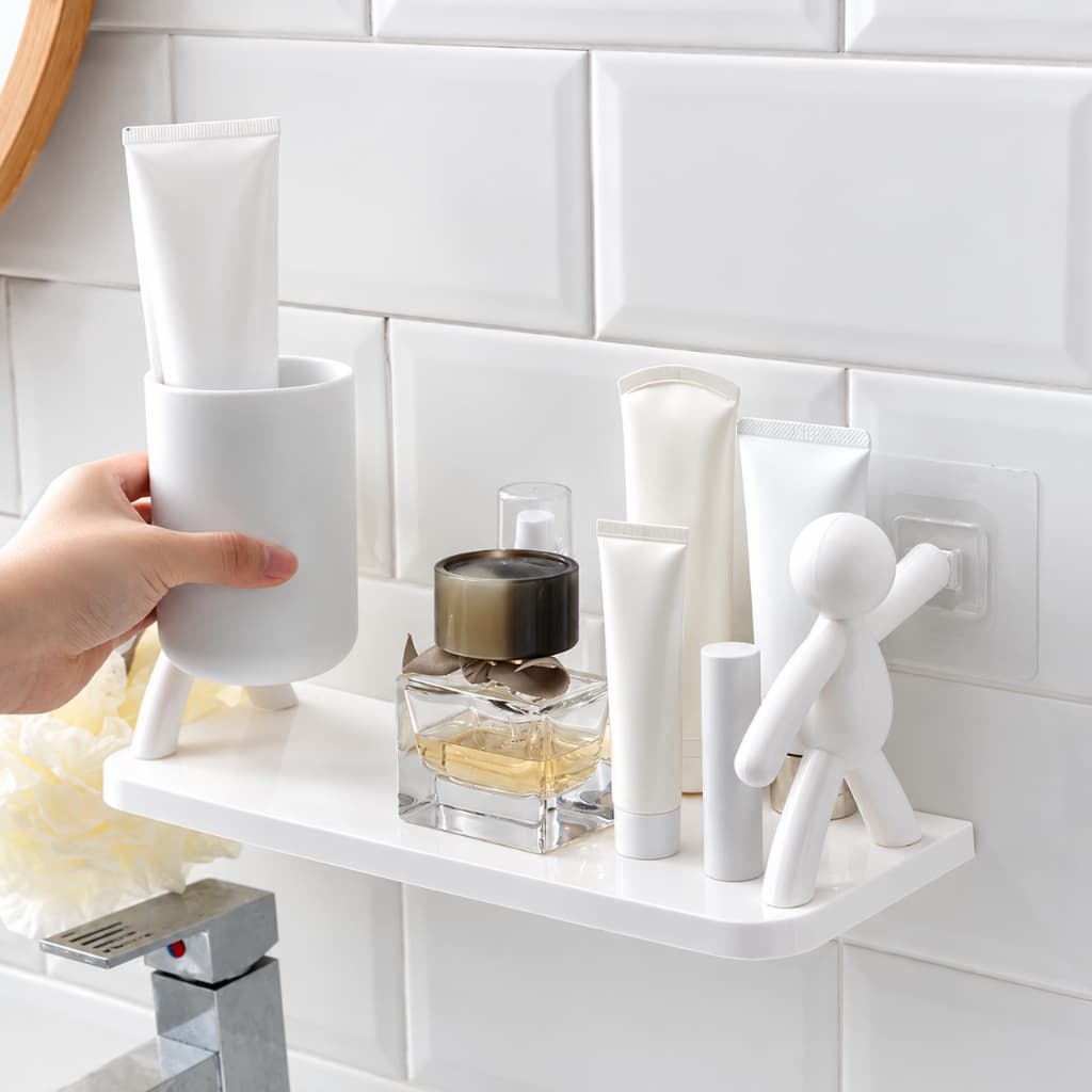 Prateleira Organizadora de Parede Adesiva Multiuso Decorativa com Suporte Boneco para Banheiro Cozinha Quarto
