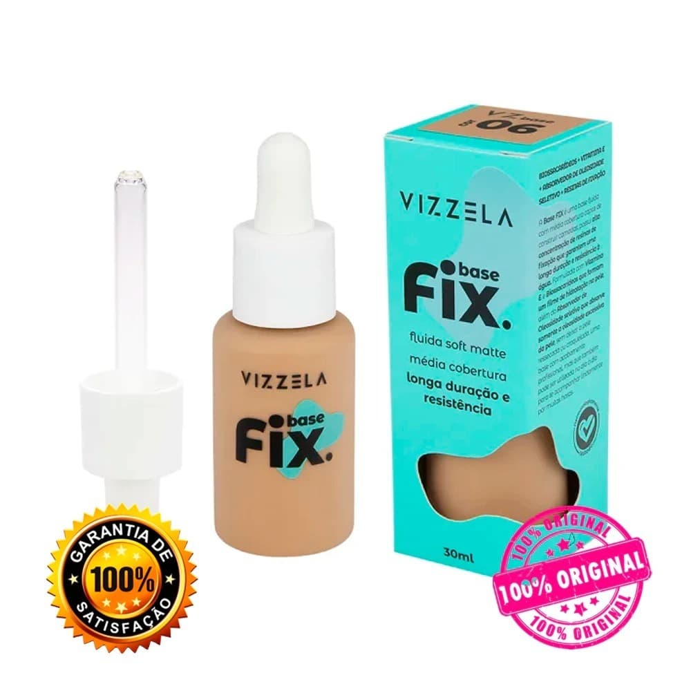 Base de Rosto VIZZELA Fix 30ml Base Liquida Média Cobertura Base Maquiagem Fix Vizzela Base Matte Base Vizzela