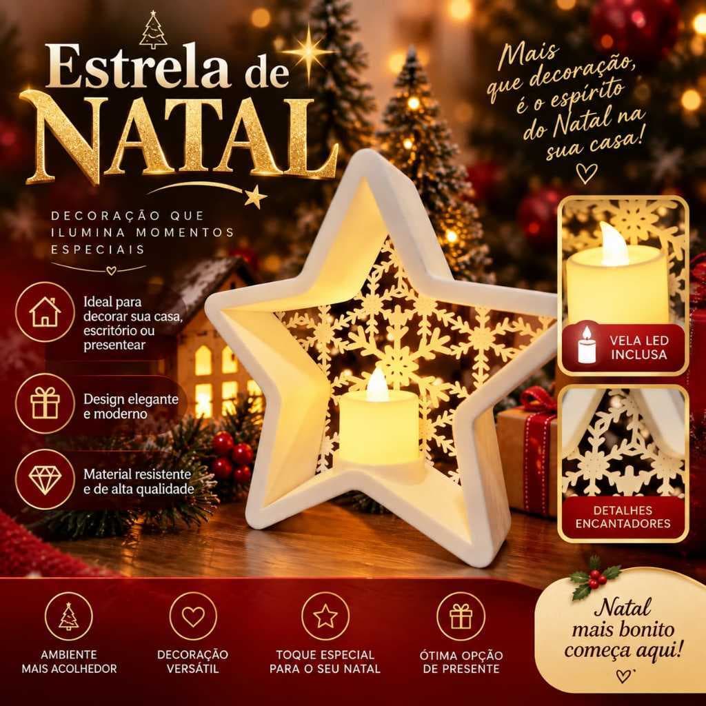 LUMINÁRIA ESTRELA DE NATAL LED | DECORAÇÃO NATALINA | LUZ ACONCHEGANTE E MÁGICA l ENFEITE NATALINO l DECORAÇÃO DE MESA